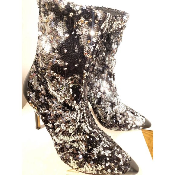 EUC!! Jimmy Choo  Ricky Silver and Black Sequins Ankle Boots Italy Sz 38 - Picture 3 of 12
